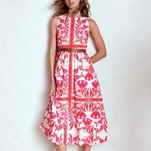 Boden Lauren Cotton Midi Dress - Poppy Red, Elaborate Flora